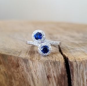 SIZE 9 - Double Sapphire Twist Sterling Ring